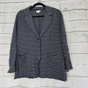 J. Jill Women Blazer Jacket Soft Brushed Cotton Navy Blue Grey Petite Medium PM